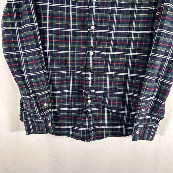 American Eagle Flannel Shirt Men's Large Green Blue Plaid Button Up Long Sleeve - Picture 3 of 8